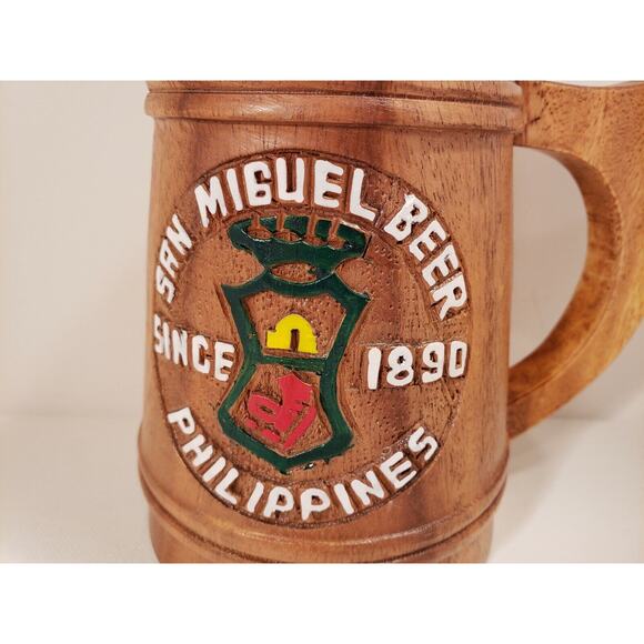 San Miguel Philippines Beer Mug Stein Wood - Picture 2 of 8